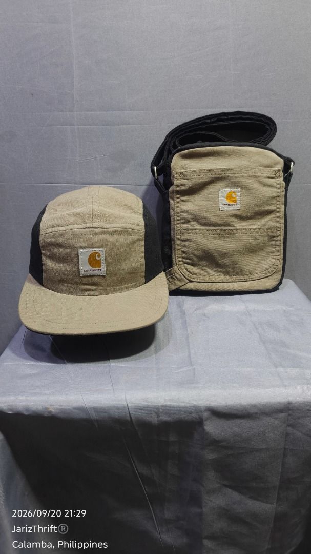 carhartt 5 panel cap and cross body bag (Category: Caps & Hats) located in Calamba. Submitted by jarizthrift (Listing ID 1463156820, Image 1). Description: upcycled from carhartt b147 lbr sold aspack message me for mor info.
