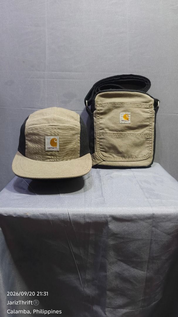 carhartt 5 panel cap and cross body bag (Category: Caps & Hats) located in Calamba. Submitted by jarizthrift (Listing ID 1463156820, Image 2). Description: upcycled from carhartt b147 lbr sold aspack message me for mor info.
