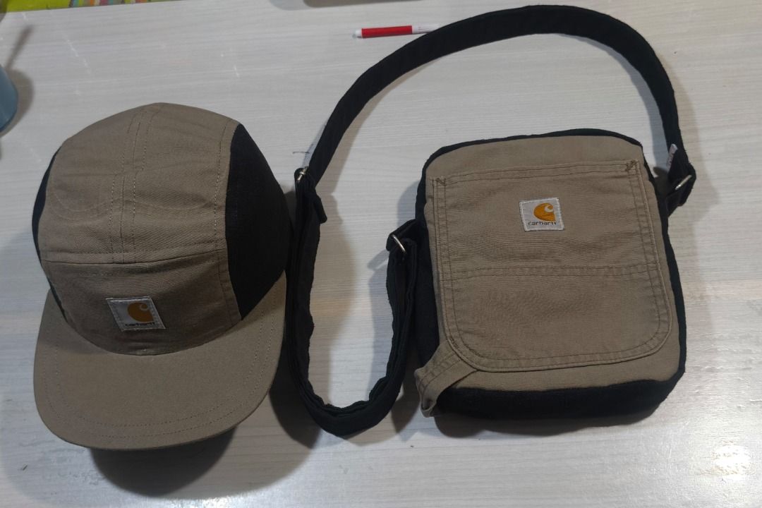 cross body bag and 5 panel cap (Category: Sling Bags) located in Calamba. Submitted by jarizthrift (Listing ID 1463157754, Image 3). Description: upcycled from carhartt b147 lbr sold aspack message for more info.