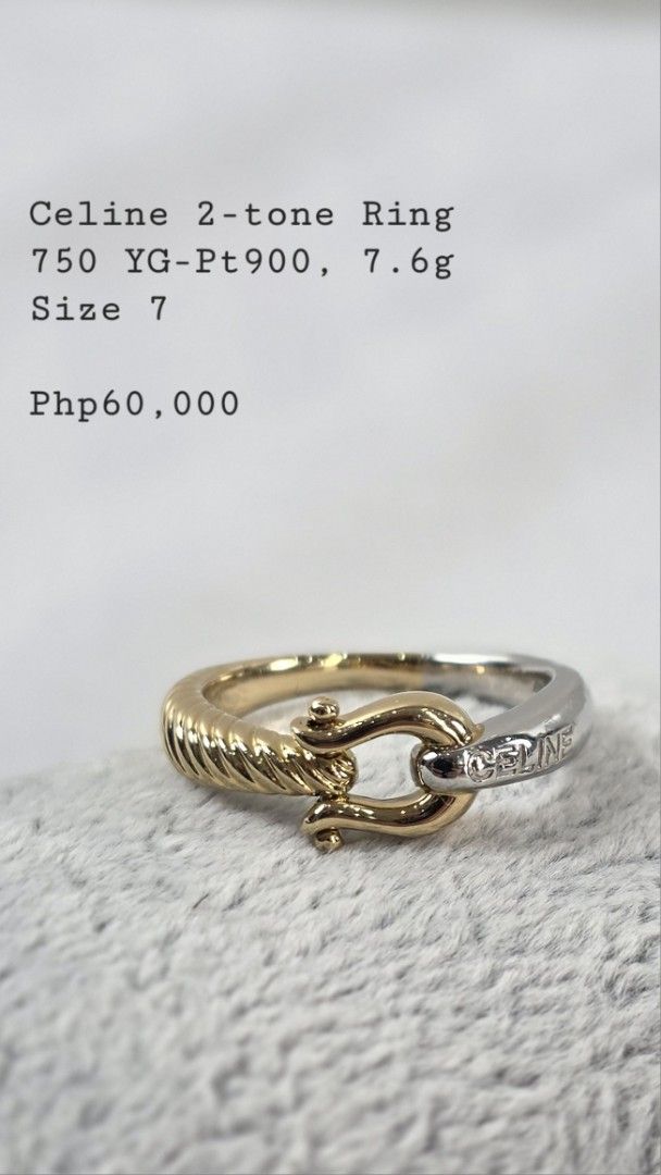 Celine 2-tone Ring (Category: Rings) located in San Fernando. Submitted by bagproject (Listing ID 1463250946, Image 1). Description: Celine 2-tone Ring 750 YG-Pt900, 7.6g Size 7 Php 60,000.