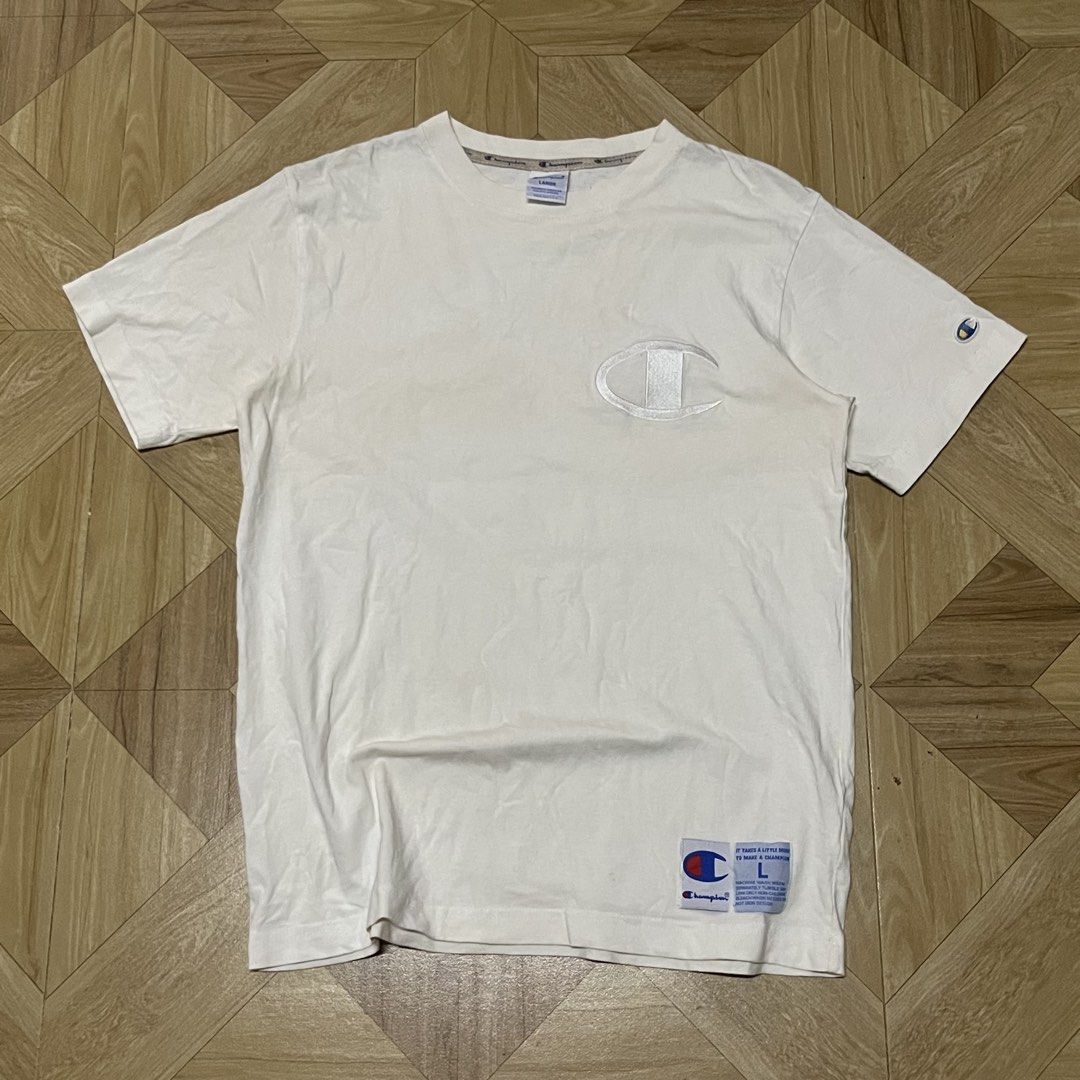 Champion Big C Tee (Category: Tshirts & Polo Shirts ) located in Cavite. Submitted by sacmaestro444 (Listing ID 1463308494, Image 1). Description: CHAMPION TEE BIG C 🔥 size - Large Dimes - 20W/28L Condition - excellent Issue - stain (need wash) .