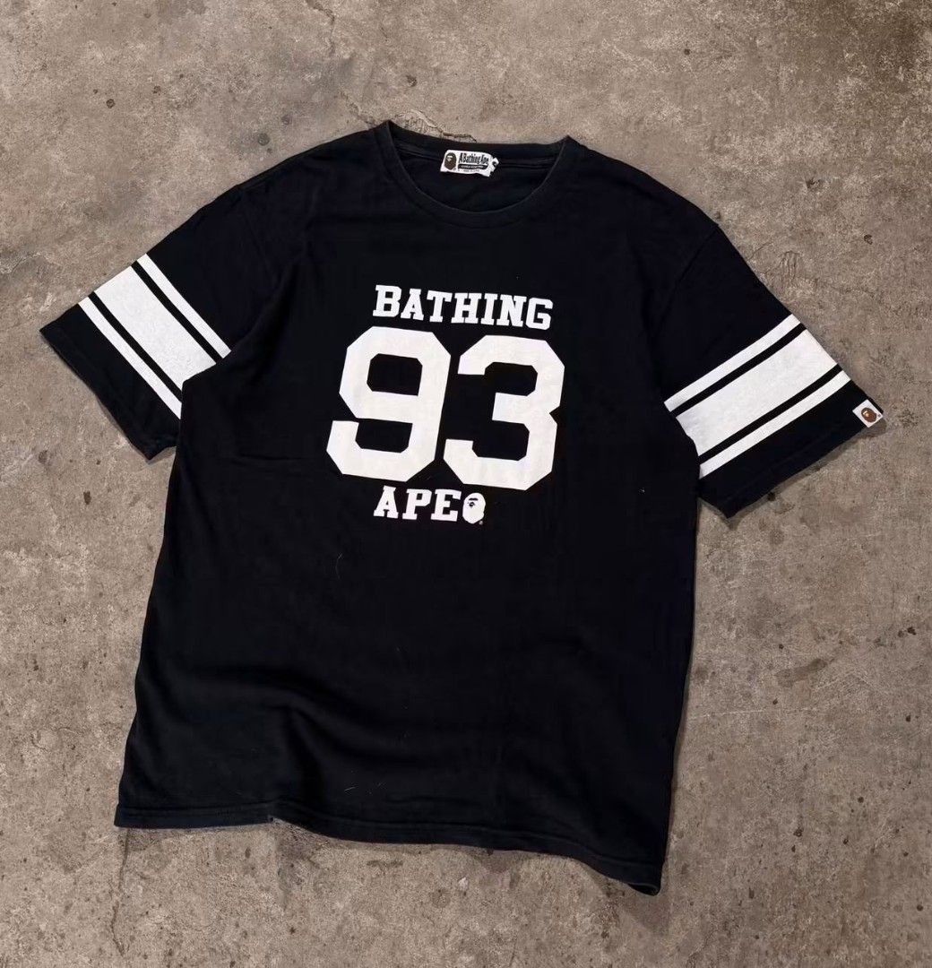 Bathing Ape 93 Ape T-shirt Black White (Category: Tshirts & Polo Shirts ) located in Manila. Submitted by grims_garments (Listing ID 1463180318, Image 1). Description: Minor Crackprints at Sleeve Design.