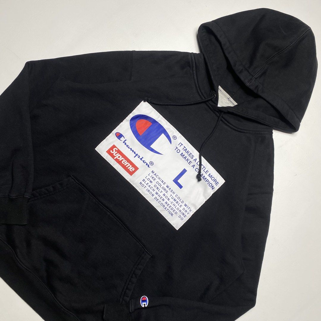 CHAMPION X SUPREME HODIE (Category: Coats, Jackets and Outerwear) located in Manila. Submitted by valuable_rags (Listing ID 1463126977, Image 2). Description: CHAMPION X SUPREME HODIE CONDITION : EXCELLENT SIZE :LARGE DIMENSIONS : W24 x L26 ISSUE : NONE .