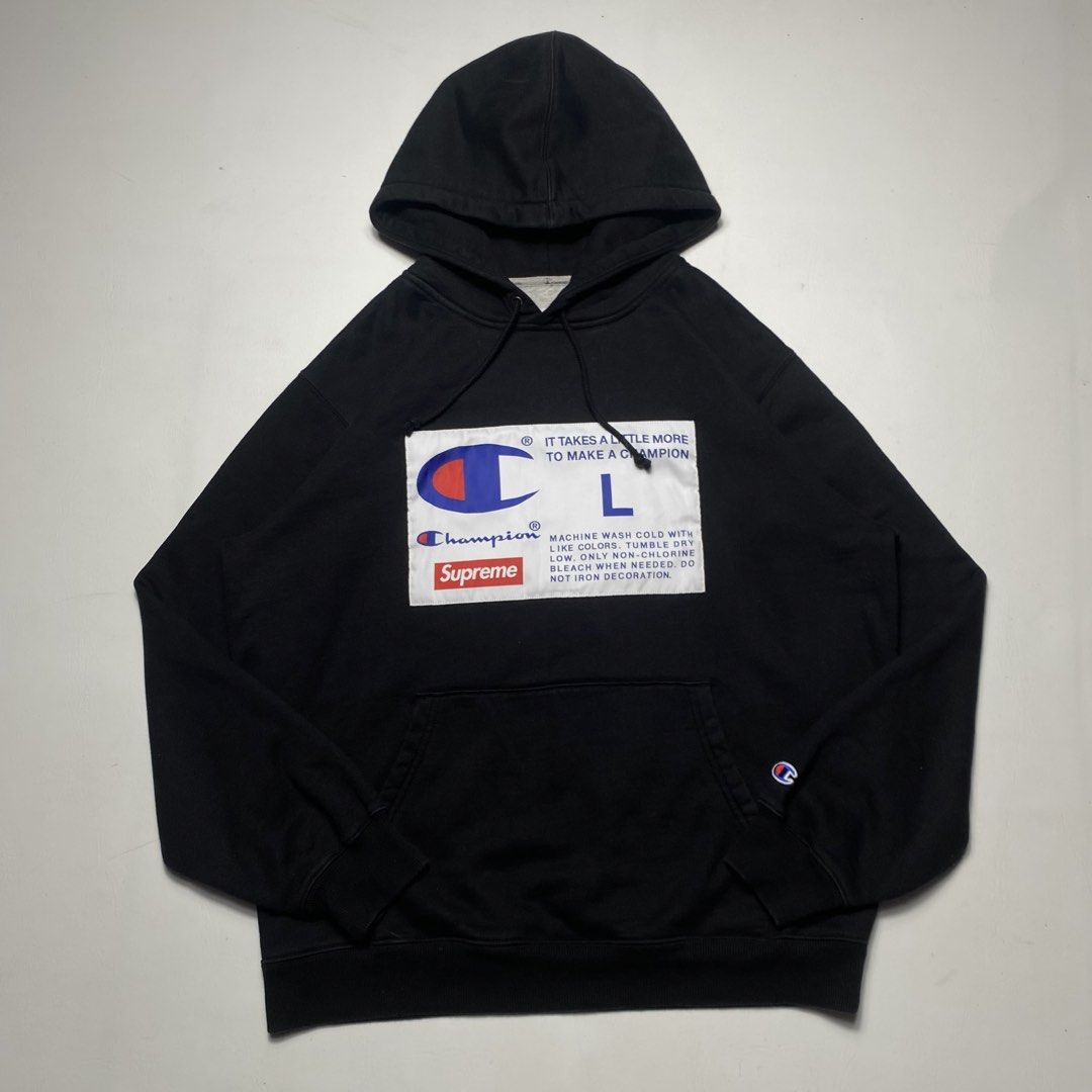 CHAMPION X SUPREME HODIE (Category: Coats, Jackets and Outerwear) located in Manila. Submitted by valuable_rags (Listing ID 1463126977, Image 1). Description: CHAMPION X SUPREME HODIE CONDITION : EXCELLENT SIZE :LARGE DIMENSIONS : W24 x L26 ISSUE : NONE .
