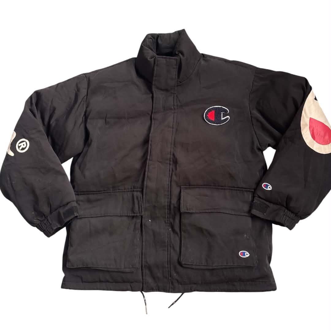 Champion x Supreme Puffer (Category: Coats, Jackets and Outerwear) located in Manila. Submitted by nofits.garments (Listing ID 1463272973, Image 2). Description: Champion x Supreme Puffer Medium Width 23 Length 27 In good condition Issue checkpics.