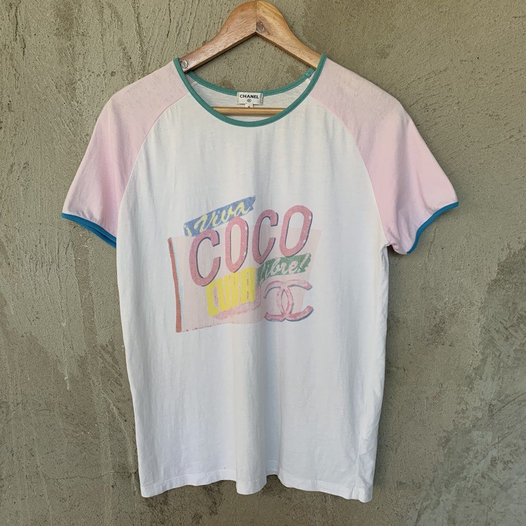Chanel Cruise 2017 “Viva Coco Cuba Libre” Pastel Raglan Tee (Category: Shirts) located in Sindangan. Submitted by holy_thrift (Listing ID 1463192538, Image 1). Description: - Chanel Cruise 2017 “Viva Coco Cuba Libre” Pastel Raglan Tee - width / - length / - issue / sa 9 pic is may stain sya tapos sa 10 pic is may 3 holes sya pati sa likod ng necktag nya may pinhole - free shipping.