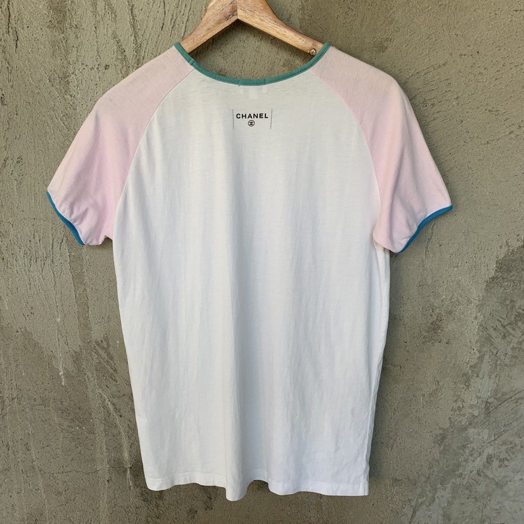 Chanel Cruise 2017 “Viva Coco Cuba Libre” Pastel Raglan Tee (Category: Shirts) located in Sindangan. Submitted by holy_thrift (Listing ID 1463192538, Image 3). Description: - Chanel Cruise 2017 “Viva Coco Cuba Libre” Pastel Raglan Tee - width / - length / - issue / sa 9 pic is may stain sya tapos sa 10 pic is may 3 holes sya pati sa likod ng necktag nya may pinhole - free shipping.