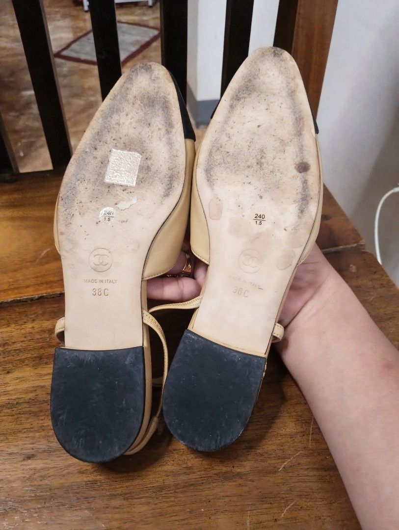 CHANEL SLINGBACK FLATS (Category: Flats & Sandals) located in Talisay. Submitted by nooooooooooooooooy (Listing ID 1463242076, Image 2). Description: 38 ON TAG 25.5 OR 26 CM ON TAPE SIGN OF USED GOOD CONDITION.