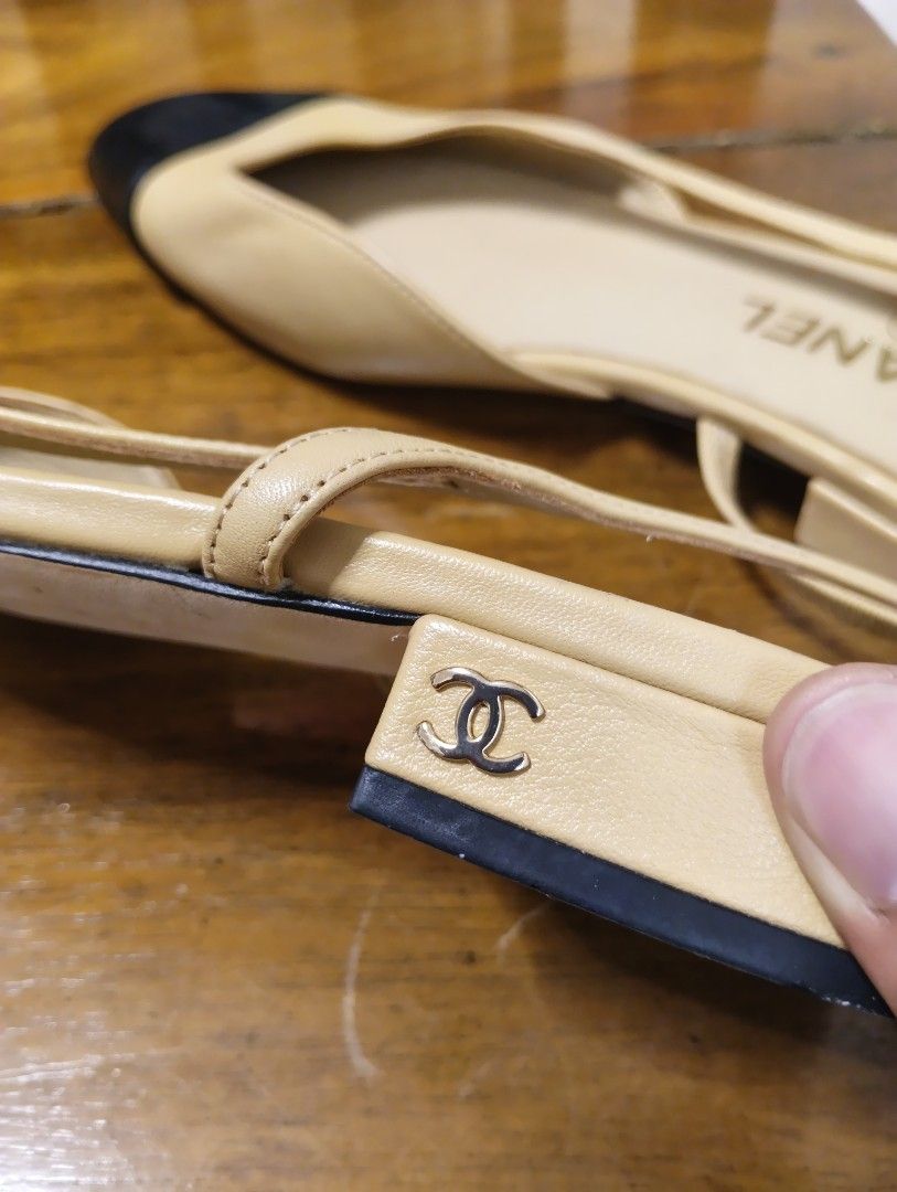 CHANEL SLINGBACK FLATS (Category: Flats & Sandals) located in Talisay. Submitted by nooooooooooooooooy (Listing ID 1463242076, Image 3). Description: 38 ON TAG 25.5 OR 26 CM ON TAPE SIGN OF USED GOOD CONDITION.