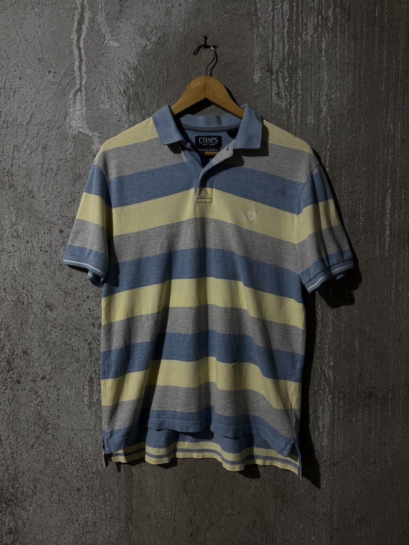 CHAPS Stripes Polo T-shirt (Category: Tshirts & Polo Shirts ) located in Pasay City. Submitted by niel304 (Listing ID 1463181547, Image 1). Description: Condition: 9/10 Dimensions: 21x26-28 Size on tag: Medium Issues: none.