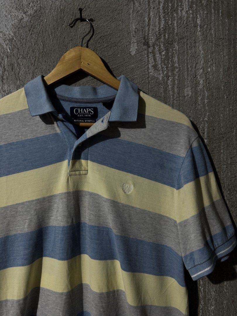 CHAPS Stripes Polo T-shirt (Category: Tshirts & Polo Shirts ) located in Pasay City. Submitted by niel304 (Listing ID 1463181547, Image 2). Description: Condition: 9/10 Dimensions: 21x26-28 Size on tag: Medium Issues: none.