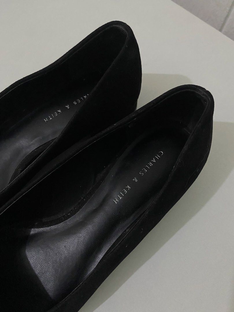 Charles & Keith Black Suede Embellished Heels (Category: Flats & Sandals) located in Manila. Submitted by wildocean-ff89 (Listing ID 1463206159, Image 3). Description: - Brand: Charles & Keith - Material: Black Suede - Style: Pointed-toe heels - Feature: Circular embellishment on the front - Heel Type: Low block heel - Closure: Slip-on - Versatile: Perfect for dressing up or down.