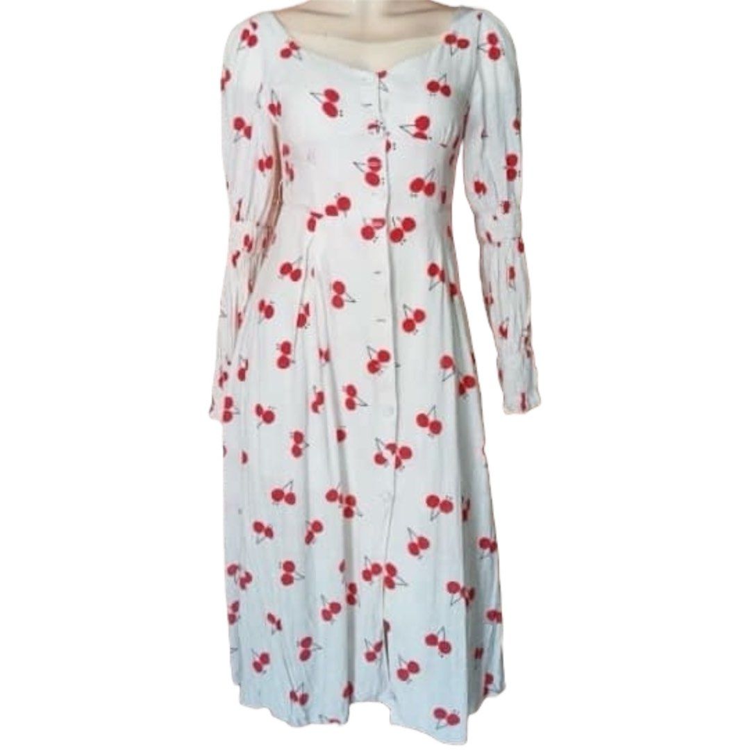 Cherry Button-Down Puff Sleeves Dress (S) (Category: Dresses) located in Midsayap. Submitted by someones_attic (Listing ID 1463274160, Image 1). Description: ▹bought from a shop and used once.