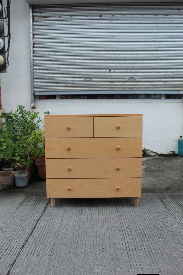 Chest drawer (Category: Shelves, Cabinets & Racks) located in Meycauayan. Submitted by marygracecasimiro (Listing ID 1463242901, Image 1). Description: Low Chest of Drawers 5 pullout drawers L:34 ¼ • W:16 ½ • H:33 ¾ inches 8,700 pesos only💜💜.