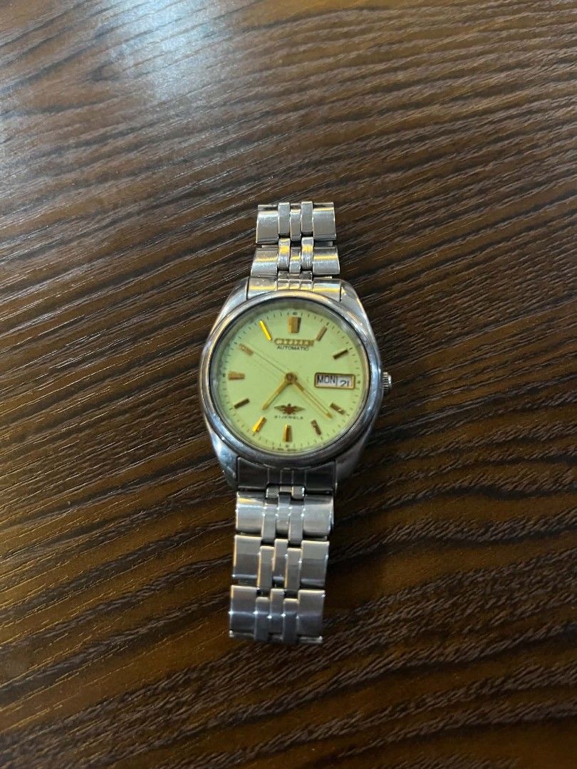 Citizen Automatic Watch - Day/Date (Category: Men's Watches) located in Cebu City. Submitted by jbok_watches. (Listing ID 1463260316, Image 1). Description: - Citizen Automatic Watch - Day and Date Complication - Stainless Steel Case and Band - Unique Light Green/Yellow Dial - Exhibition Case Back (Visible Movement) - Ready for its new home!.