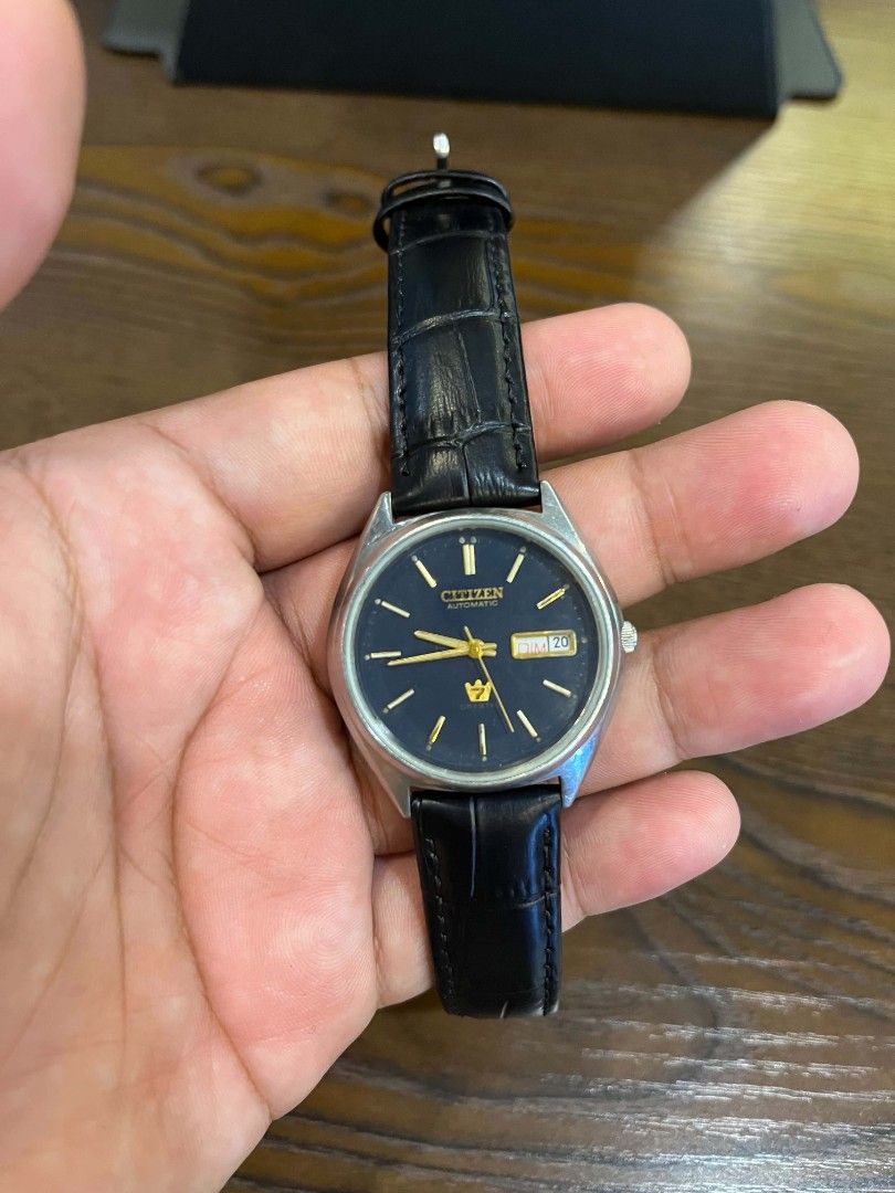 Citizen Automatic Watch Black Leather Strap (Category: Men's Watches) located in Cebu City. Submitted by jbok_watches. (Listing ID 1463258143, Image 1). Description: - Citizen automatic watch - Black dial with day and date complication - Black genuine leather strap (marked 'Italy') - Minor scratches on watch face - Sold as is.