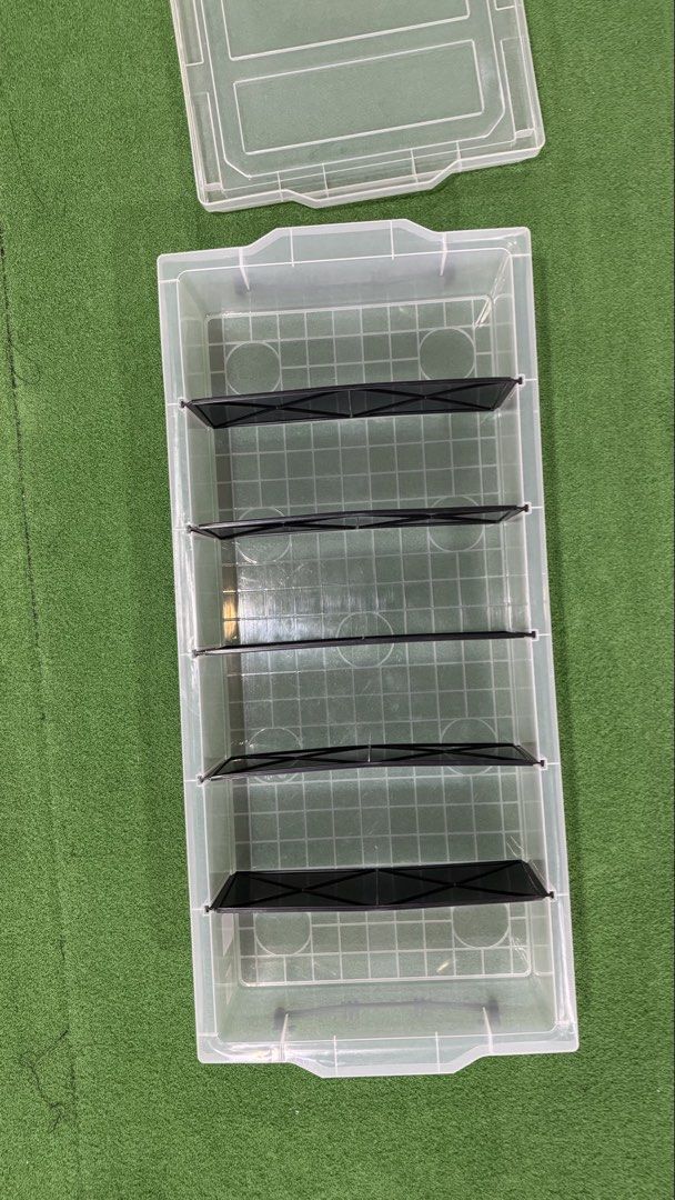 Clear Plastic Storage Box with 5 Compartments (Category: Storage Boxes & Baskets) located in Manila. Submitted by mysticstar_d67ad3_tree (Listing ID 1463180580, Image 3). Description: Used only for neckties. That’s it! *FYI. There’s a 6 inch crack on the side of the cover. This does not prevent the item from being used. - 840×380×140mm - Clear, stackable plastic storage box - 5 removable dividers for customizable compartments - Ideal for organizi