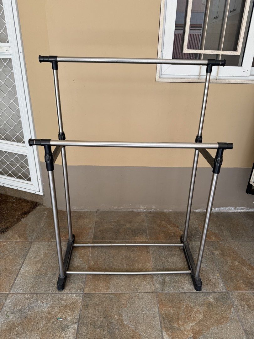 Adjustable Double Pole Clothes Rack (Category: Hooks & Hangers) located in Marikina City. Submitted by cluttermatters (Listing ID 1463242552, Image 2). Description: RFS: My mom has migrated to Australia, so we’re currently selling most of her household belongings..