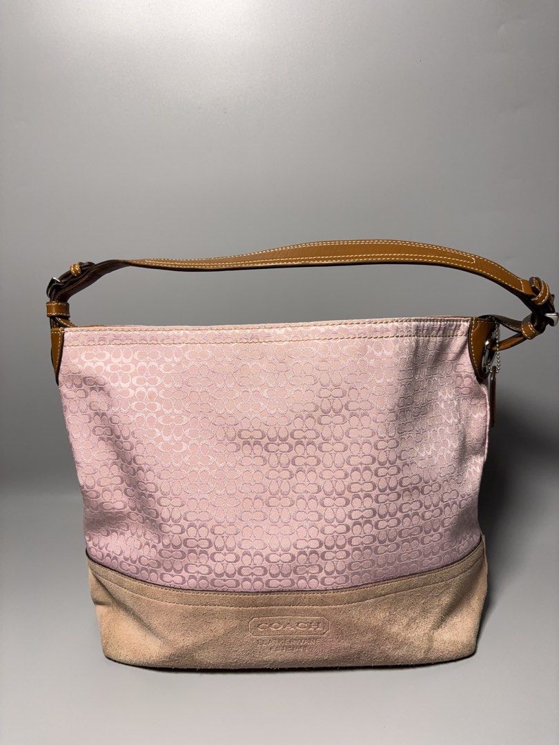 COACH Bucket Hobo Shoulder Bag (Category: Luxury Bags & Wallets) located in Manila. Submitted by jjeannyx (Listing ID 1463269646, Image 1). Description: - Medium to Large size - bought from japan - personal used - with hangtag - suede issue need clean & slightly fade bottom part bc of sign of usage - canvas, leather handle, inside are excellent condition no issue.