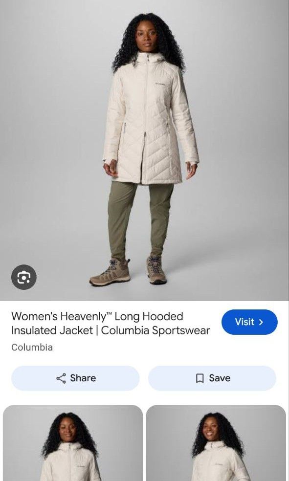Columbia Heavenly Long Hooded Jacket (Category: Coats, Jackets and Outerwear) located in Baguio. Submitted by labelleferroniere (Listing ID 1463169799, Image 3). Description: No Flaw Like New Womens (XL on tag) Cream Width 23 Length 33.