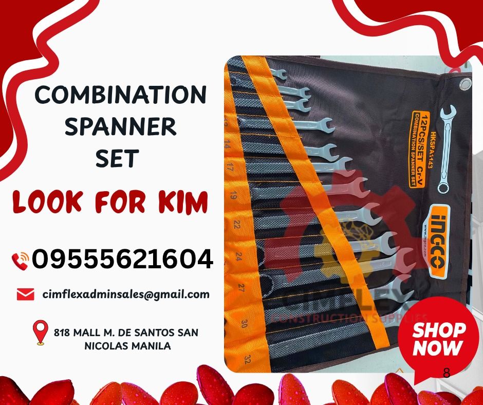 COMBINATION SPANNER SET (Category: Luggage) located in Caloocan City. Submitted by cimflex_kim (Listing ID 1463173295, Image 1). Description: COMBINATION SPANNER SET 6MM -32MM CIMFLEX 𝑪𝑶𝑵𝑺𝑻𝑹𝑼𝑪𝑻𝑰𝑶𝑵 𝑺𝑼𝑷𝑷𝑳𝑰𝑬𝑺 Office Address: 818 MALL M. DE SANTOS SAN NICOLAS MANILA SEND US MESSAGE FOR INQUIRIES 𝐋𝐎𝐎𝐊 𝐅𝐎𝐑 KIM 𝐋𝐎𝐎𝐊 𝐅𝐎𝐑 KIM 𝐋𝐎𝐎𝐊 𝐅𝐎𝐑 KIM 100% Trusted Supplier Competitive Price 𝑾𝒆 𝒂𝒓𝒆 𝑫𝑻𝑰 𝑹𝒆𝒈𝒊𝒔𝒕𝒆𝒓𝒆