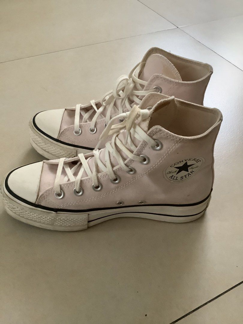 Converse All Star High Top Platform Light Pink Sneakers (Category: Sneakers) located in Quezon City. Submitted by allthingsprelovedandbranded (Listing ID 1463143897, Image 1). Description: - Light pink Converse Chuck Taylor All Star high tops - Platform sole for added height - Classic lace-up closure - Ideal for casual wear - Size: 37 EU / 6.5 US Women.