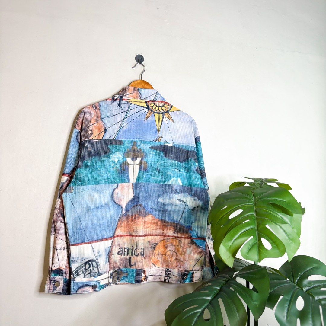 Corduroy AOP | Jacket. (Category: Coats, Jackets and Outerwear) located in Manila. Submitted by bypiecesandstories (Listing ID 1463225356, Image 2). Description: Corduroy AOP | Jacket. 649 PHP 🧡 Perfect Condition Can Fit — Medium to Large Dimensions — W 24" L 27.5" A standout corduroy jacket with an all-over print that gives plenty of character. A great statement layer for adding texture and personality to a simple outfit. • REMINDERS • — Read t