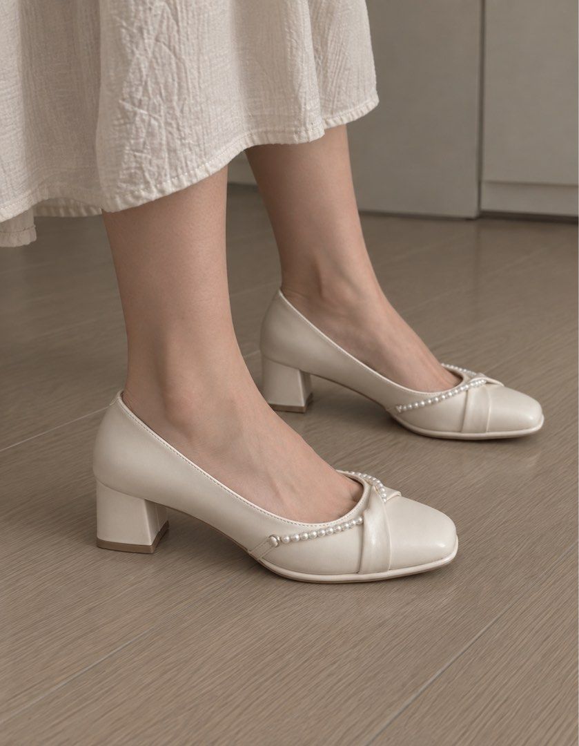 Cream Color Square Toe Heels with Pearl Embellishment (Category: Heels) located in Manila. Submitted by je2ny (Listing ID 1452899745, Image 1). Description: RFS: Size Too Big Size: 38/240 Price Negotiable MOP: Gcash MOD: Lalamove or J&T.