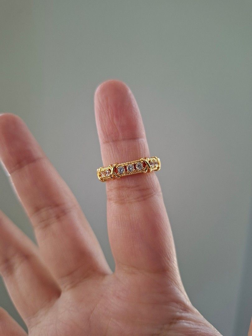 Cross and Stones Gold Adjustable Ring (Category: Rings) located in Dasmarinas. Submitted by danabrie22 (Listing ID 1463234488, Image 3). Description: adjustable size 5 - 9 very well-made, excellent crafstmanship 10/10 condition brand new stainless steel & white crystal-colored cubic zirconia stones made in Hongkong.
