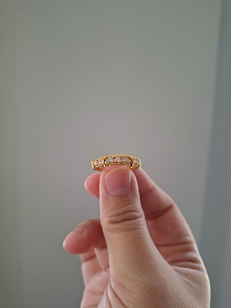 Cross and Stones Gold Adjustable Ring (Category: Rings) located in Dasmarinas. Submitted by danabrie22 (Listing ID 1463234488, Image 2). Description: adjustable size 5 - 9 very well-made, excellent crafstmanship 10/10 condition brand new stainless steel & white crystal-colored cubic zirconia stones made in Hongkong.