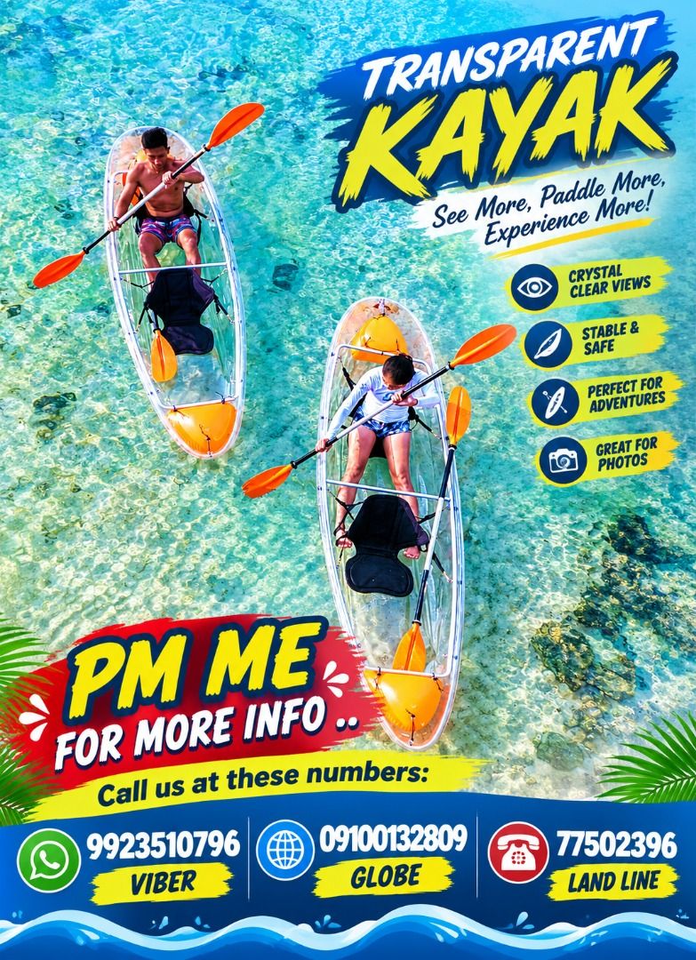 CRYSTAL KAYAK 2 SEATER (Category: Looking For) located in Caloocan City. Submitted by trzl_liza14 (Listing ID 1463194021, Image 1). Description: ✅ Guaranteed lowest price ✅ Quality products ✅ Big discount for bulk orders ✅ 100% LEGIT TRUSTED SUPPLIER! ✅ With Complete Legal Documents ✅ BIR Registered We Supply All Kinds Of PPE Supplies, Raincoat, Hard Hat, Cooler Box, Plastic Trash Bin, Road Barriers, Kayak Boats, Crystal Kayak, Traffic Cone, T-Bo