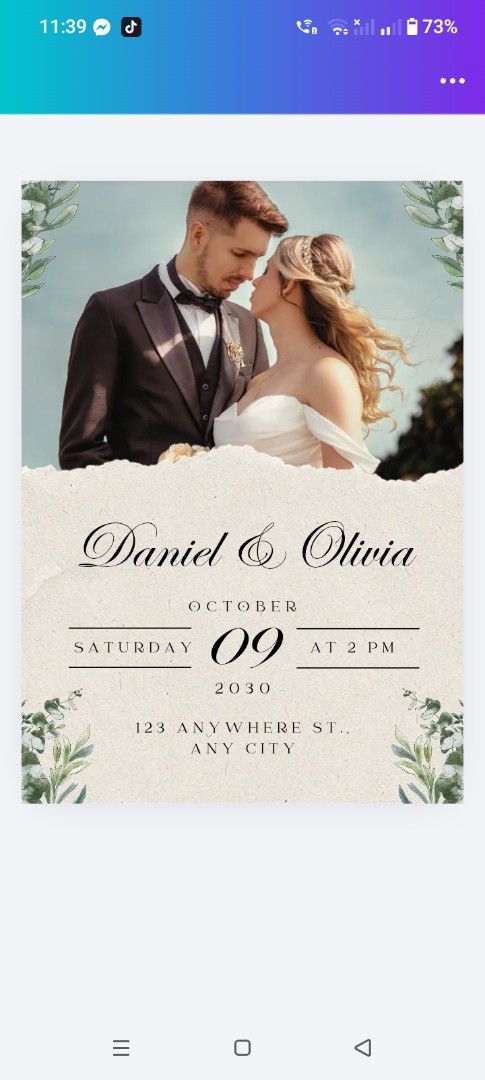 Custom Wedding Invitation - Daniel & Olivia (Category: Occasions & Party Supplies) located in San Francisco. Submitted by noblecat_5dfe13 (Listing ID 1463150642, Image 1). Description: 💍 CUSTOM WEDDING INVITATION TEMPLATE 💍 Editable in Canva - Trending with Photo! ✅ 100% Editable sa Canva - Kahit FREE account ✅ AKO NA MAG-EDIT for you! Send ko agad ✅ Palitan ko Names, Date, Venue, Photo nyo ✅ High Quality PNG + PDF - Ready to Print ✅ Send via G