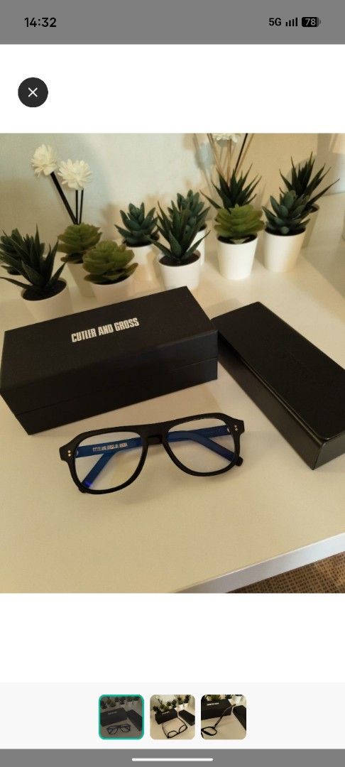 Cutler and Gross Black Eyeglasses with Case (Category: Sunglasses & Eyewear) located in Makati City. Submitted by truepenguin.4e0812 (Listing ID 1463177635, Image 1). Description: - Authentic Cutler and Gross eyeglasses - Color: Black - Includes original box and case - Clear lenses (ready for prescription) - Ideal for everyday wear - Sold as a complete set.
