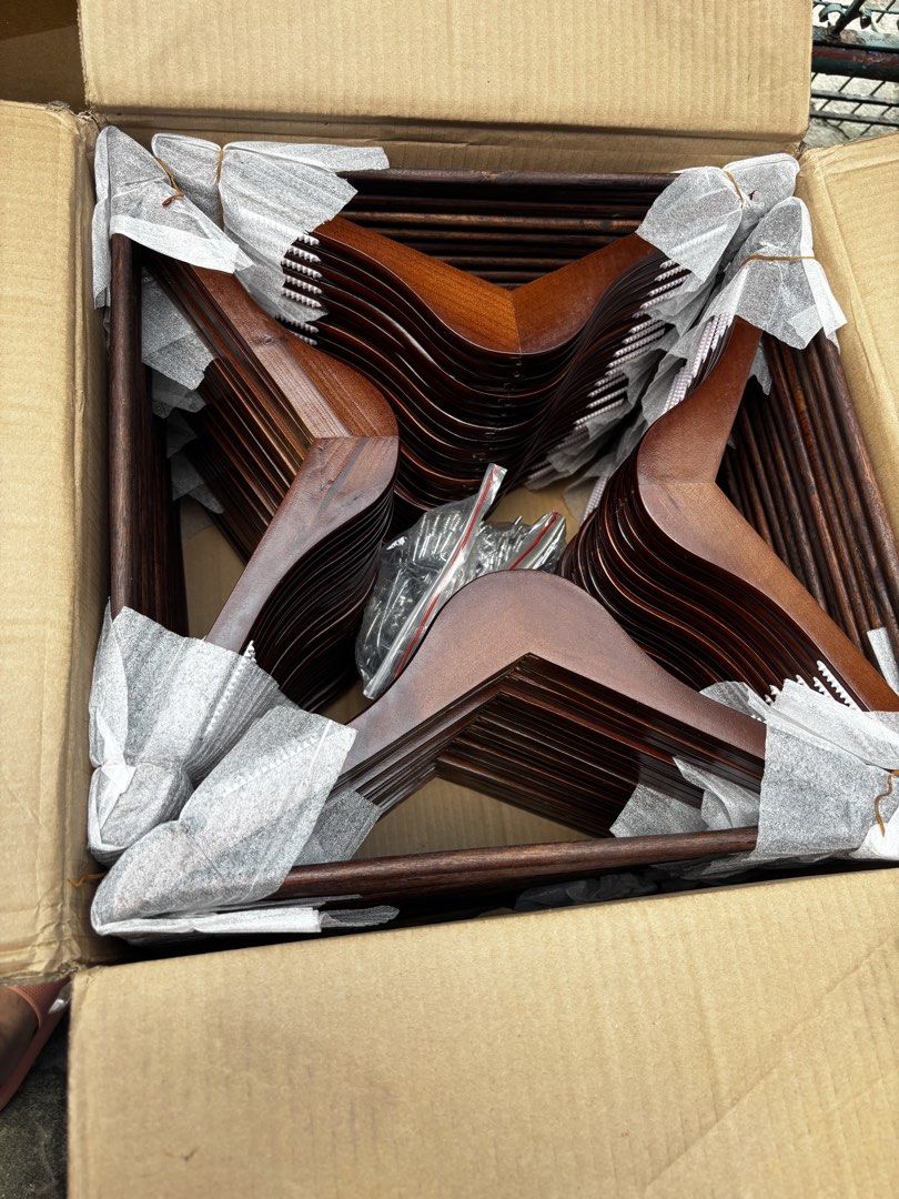 Dark brown Wooden hanger solid heavy duty (Category: Hooks & Hangers) located in Manila. Submitted by shelvingstoreandmore (Listing ID 1463324326, Image 2). Description: Wholesale price only sold per box(100pcs) 100PCS FOR ₱2,000-1box This is all brandnew fresh from our importer/manufacturer .