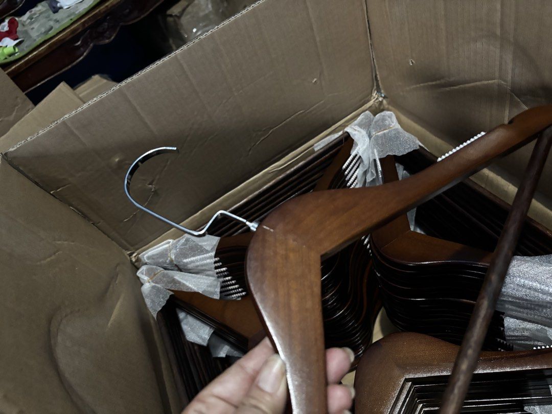 Dark brown Wooden hanger solid heavy duty (Category: Hooks & Hangers) located in Manila. Submitted by shelvingstoreandmore (Listing ID 1463324326, Image 3). Description: Wholesale price only sold per box(100pcs) 100PCS FOR ₱2,000-1box This is all brandnew fresh from our importer/manufacturer .