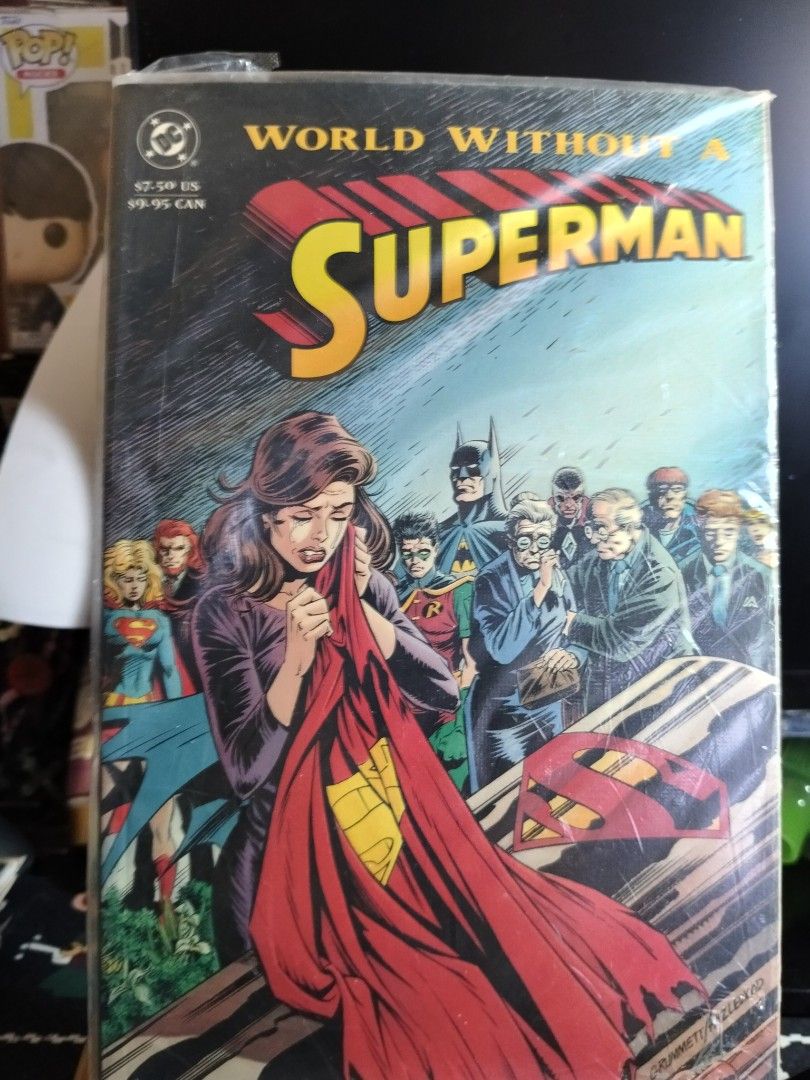 DC Comics World Without A Superman Comic Book (Category: Comics & Manga) located in Manila. Submitted by tawnycollectiblesshop (Listing ID 1463142760, Image 1). Description: - DC Comics World Without A Superman comic book. TPB - Features the iconic Superman logo. - Depicts various DC heroes mourning. - A must-have for any Superman or DC fan's collection. - Own a piece of comic history!.