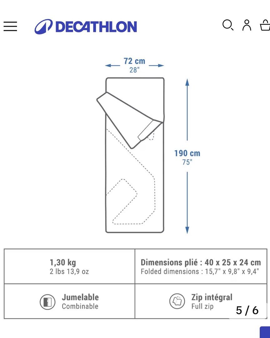 Decathlon Quechua Arpenaz 15-degree Sleeping Bag (Category: Hiking & Camping) located in Pasig City. Submitted by jgbeautique (Listing ID 1463228908, Image 2). Description: Original price is 1390 Selling for 50% off Only used 3x in HK camping In very good condition. Clean and zero damage..