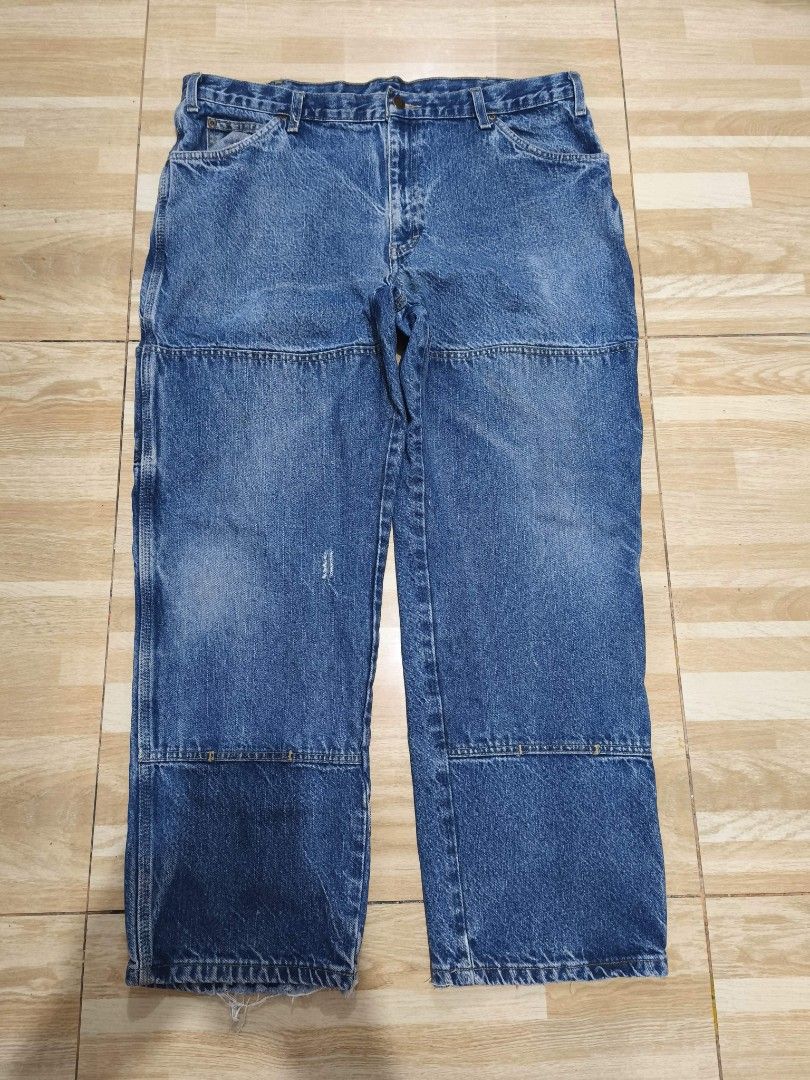 Dickies double knee denim pants (Category: Jeans) located in San Mateo. Submitted by rgbuenaventura (Listing ID 1463323782, Image 1). Description: Dickies double knee Hard denim crispy condition size 38 Meet up San Mateo Rizal.