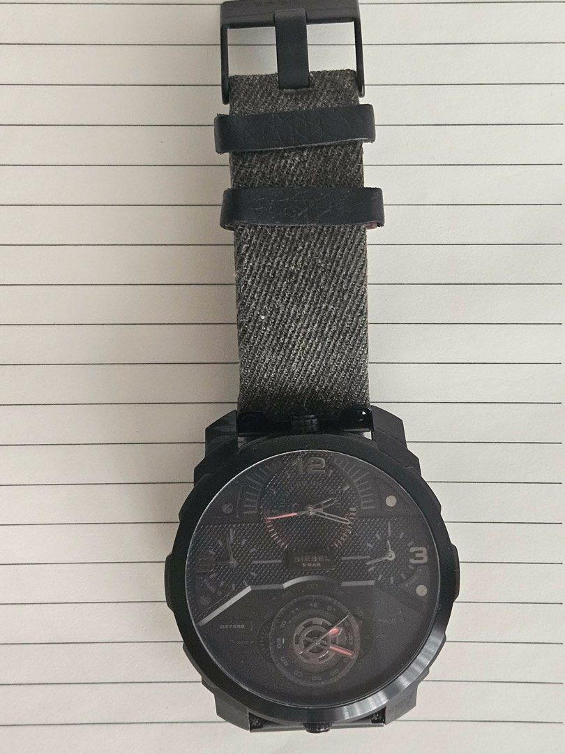 Diesel DZ-7358 Watch (Category: Men's Watches) located in Pasig City. Submitted by anjugim (Listing ID 1463225748, Image 2). Description: - Authentic Diesel DZ-7358 Watch - Stylish Black Case - Multi-Dial Display for enhanced functionality - Durable Fabric and Genuine Leather Strap - Solid Stainless Steel Construction - Water Resistant - 'Diesel Only The Brave' Edition - 4 Timezone Ovesized Watch - Black Dial - Denim Leather Strap - No scratches 