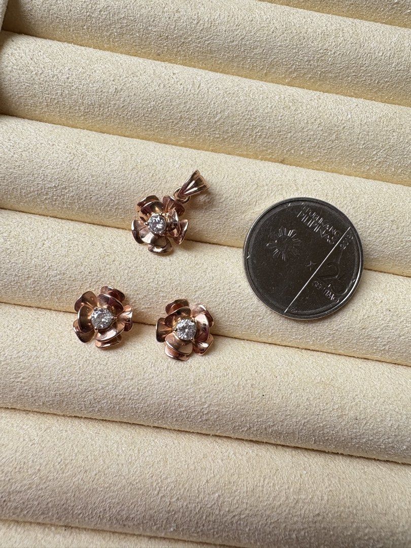 D’Rose Earrings & Pendant Set (Category: Earrings) located in Cavite. Submitted by daintyme.03 (Listing ID 1463162009, Image 3). Description: ONHAND!!! 🌹 D’Rose Earrings & Pendant Set 🌹 💎33,450php only 🥀14k Rose Gold w/ Diamond Accent🥀 🌹 Custom made / Onhand 🌹 3mm .10ct (.30tcw) Round LG Diamond 🌹 3.3g of Rose Gold used 🌹 STANDARD, PAWNABLE, and SOLID Gold ‼️Chain not included. Not for sale. 📹Video available in the comment section. PM/D