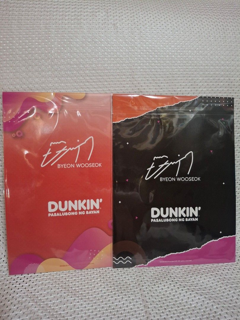 Dunkin' x Byun Wooseok Photocards Set (Category: K-Wave Merchandise) located in Mandaluyong City. Submitted by preluvd.by.eg (Listing ID 1463161128, Image 2). Description: - Dunkin' x Byun Wooseok Photocard Set - Includes 2 sets: 1 Red, 1 Black & White - Features multiple photos of Byun Wooseok - Packaging includes Byun Wooseok's signature and Dunkin' logo - Ideal collectible for Byun Wooseok and Dunkin' fans.