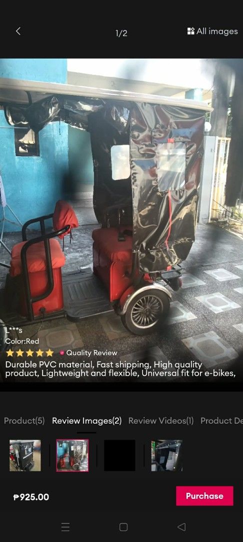 Durable PVC Tricycle Cover for E-bikes (Category: Motorbikes for Sale) located in Caloocan City. Submitted by auntieeyy (Listing ID 1463136913, Image 2). Description: kunin nyo npo ndi kc ubra s ervs2 ko Durable PVC material. Lightweight and flexible. Universal fit for e-bikes. Protects your tricycle from the elements. Easy to install and remove. Get yours today!.