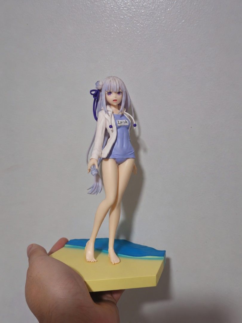 Emilia Re:Zero Beach Figure (Category: Figurines & Statues) located in Quezon City. Submitted by louisaninang (Listing ID 1463167376, Image 1). Description: - Emilia figure from Re:Zero - Wearing a cute swimsuit and jacket - Comes with a beach-themed base - Highly detailed, perfect for any Re:Zero fan's collection.