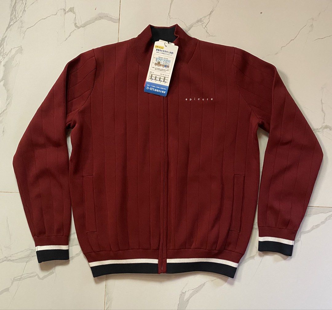Epicure Burgundy Ribbed Zip-Up Jacket (Category: Coats, Jackets and Outerwear) located in Baguio. Submitted by lhynebosaing22 (Listing ID 1463165329, Image 1). Description: - Burgundy ribbed bomber jacket - Brand: Epicure - Size: M - Zip-up front closure - Black collar and cuffs - Small embroidered logo on chest - Two side pockets - Made in China - negotiable price for sure buyer.