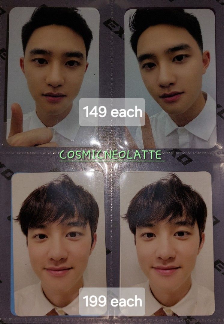 EXO D.O / KYUNGSOO PHOTOCARD (Category: K-Wave Merchandise) located in Daet. Submitted by CosmicNeoLatte (Listing ID 1320491061, Image 2). Description: Selling EXO Photocard (PC) collections. ***EXO D.O Photocard*** 🤑 Please refer to photos for options and pricing. **Item(s) available unless marked "✨️SOLD"** ✔️ Clean, good condition, kept in PC binder Note: Distorts on the photo are due to lights and clear plastic cover from the PC binder 𓄳 On