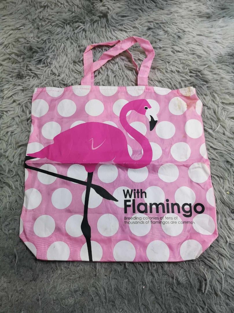 Flamingo Polka Dotted Reusable Tote Bag (Category: Tote Bags) located in Santa Cruz. Submitted by jmy_surplus.2 (Listing ID 1463245577, Image 1). Description: Size ; L - 13.2 W - 13.5 Color ; Pink Type ; Tote Bag Brand ; No brand Material ; Nylon Style ; Pink Polka Dotted Tote Bag LR 129 JMY 4 Batch #223.