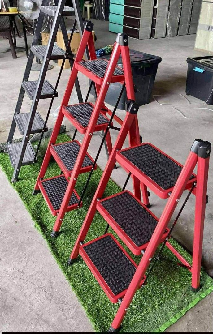 Folding Step Ladder - (Category: Other Home Furniture) located in Caloocan City. Submitted by swiftflower_802790 (Listing ID 1463157920, Image 2). Description: - Sturdy folding step ladders - Available in sleek grey or vibrant red - Ideal for reaching high shelves and DIY projects - Folds up compactly for easy storage.