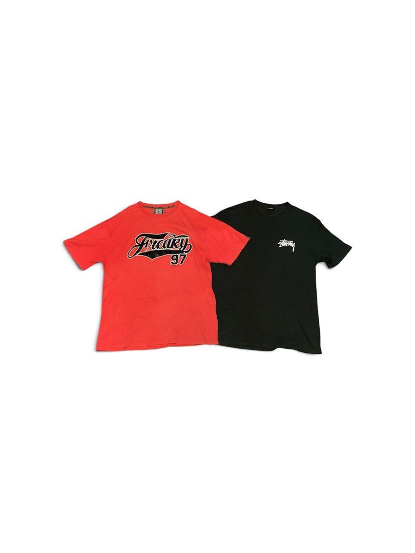 Freaky 97 & Stussy T-Shirt Bundle (Category: Tshirts & Polo Shirts ) located in Manila. Submitted by 64plug (Listing ID 1463250730, Image 1). Description: - Bundle includes two graphic t-shirts. - Red t-shirt features 'Freaky 97' graphic. - Black t-shirt features Stussy logo. - Both are short-sleeved. - Ideal for everyday casual wear..
