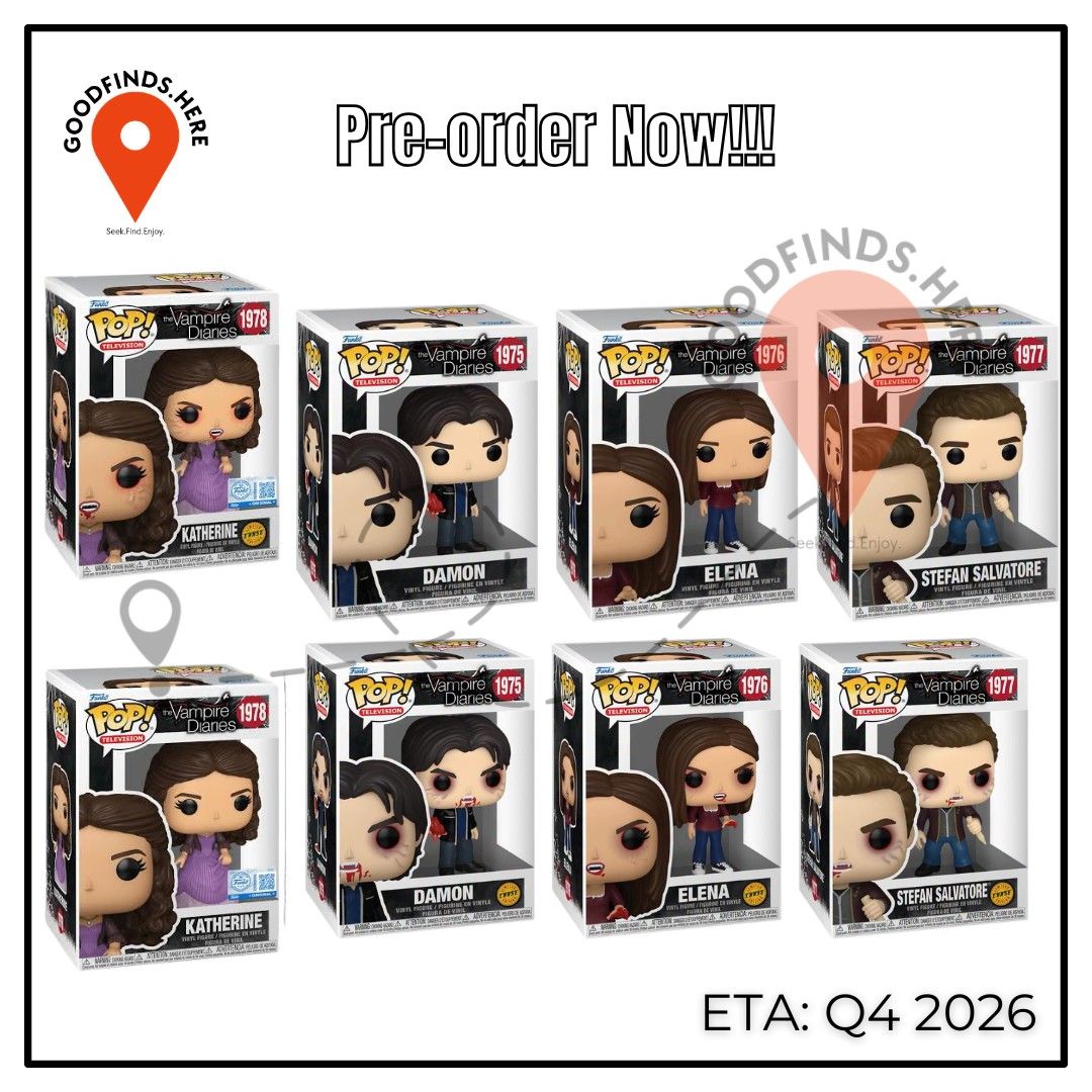 Funko: Vampire Diaries Preorder (Category: Designer & Blind Box Toys) located in Pasig City. Submitted by goodfinds.here (Listing ID 1463162769, Image 1). Description: ❗Funko: Vampire Diaries Preorder❗ ▪️Damon ▪️Elena ▪️Stefan Salvatore ₱800 each / DP: 400 each ▪️Katherine Funko Exlusive ₱1,600 / DP: 800 ▪️Katherine CHASE ₱3,800 / DP: 1,900 ▪️Damon CHASE ▪️Elena CHASE ▪️Stefan Salvatore CHASE ₱3K each / DP: 1,500 each ETA: Q4 2026 (subject for DE