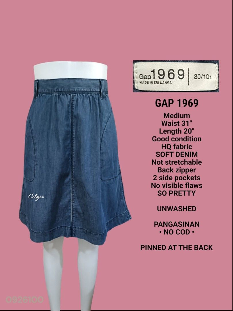 GAP 1969 Soft Denim 65% Lyocell Skirt; Medium (Category: Skirts) located in Moncada. Submitted by celynn.collection (Listing ID 1463175721, Image 1). Description: ✅ PLEASE READ BEFORE ASKING! 😊 ----------------------------------------------------- 📍LOCATION: Pangasinan, Luzon ----------------------------------------------------- ✅ Clothes are THRIFTED or PRE-LOVED unless stated brand new. ----------------------------------------------------- Br